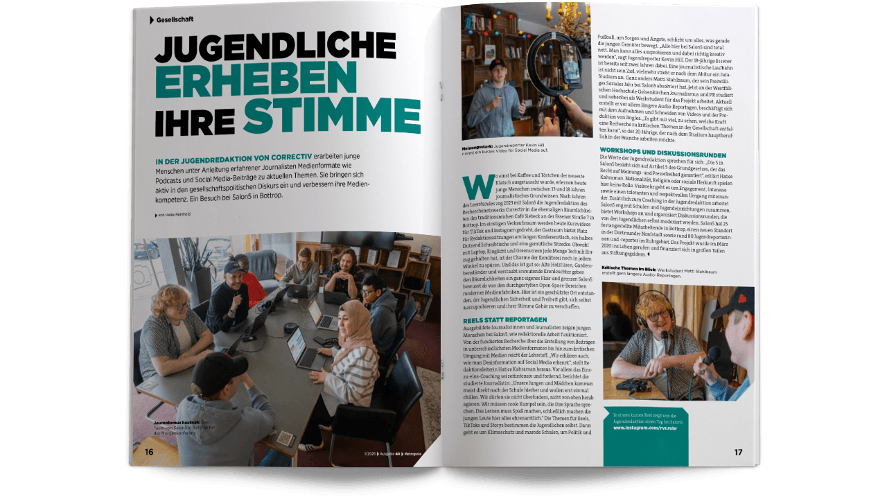 Aufgeschlagene Doppelseite der neuen Ausgabe von Metropole - Das Magazin für das Ruhrgebiet