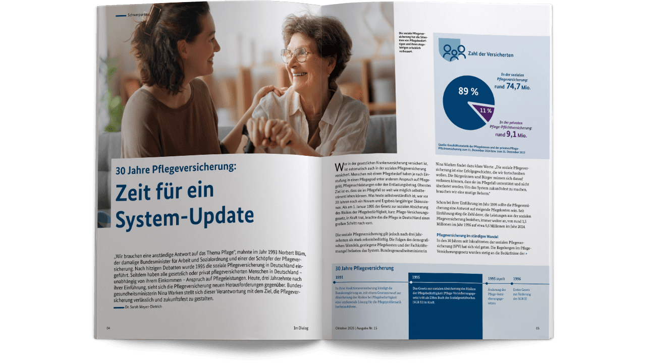 Aufgeschlagenes Magazin "Im Dialog", Ausgabe 15